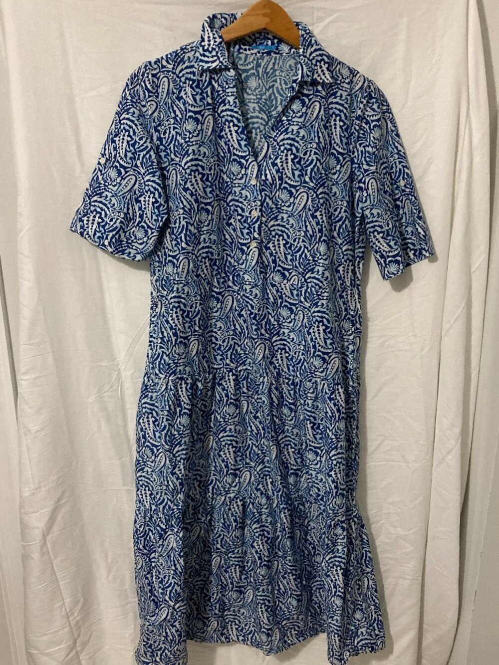 J.McLaughlin Paisley Flared Midi‎ Dress Womens S Blue White Silk Cotton Core